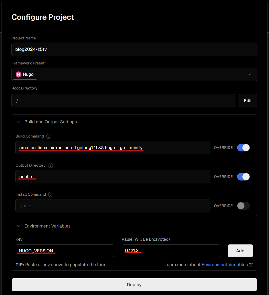 changes to project settings